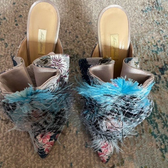 🩵 VERY RARE 🩵 ANDREA MONDIN Antoinette Floral Plums Fishnet Mules Shades Blue - Picture 8 of 10